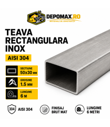 Teava rectangulara inox AISI 304, 50 x 30 x 1.5 mm, 6 metri